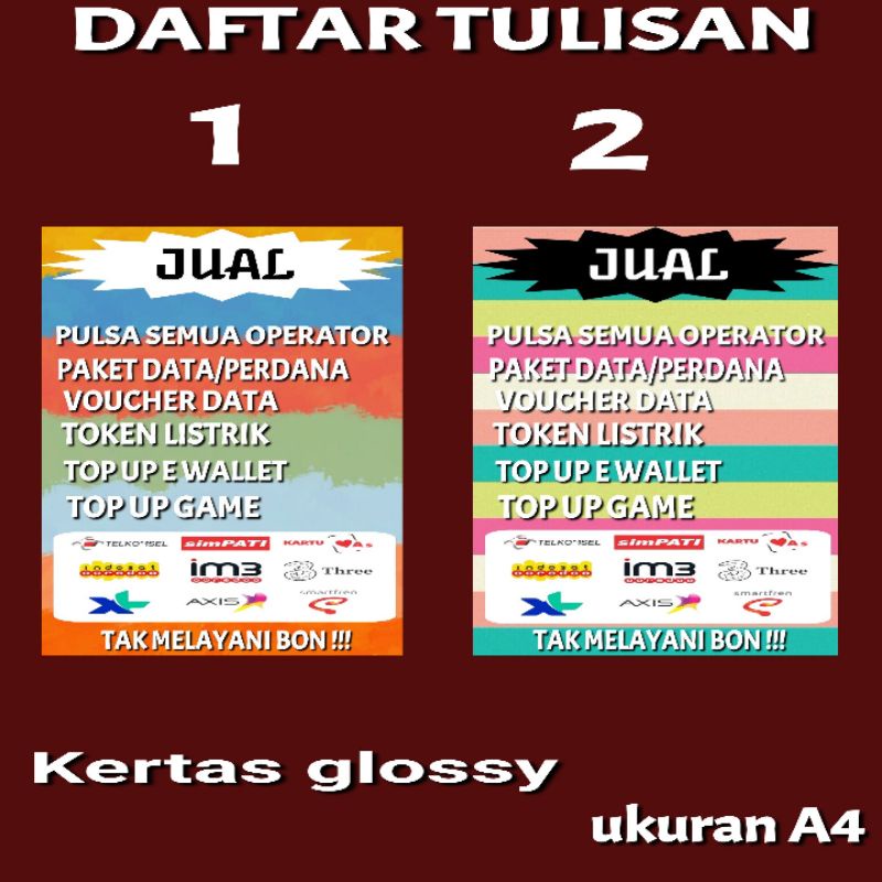 

tulisan tanda jual pulsa di warung dan rumahan sk8