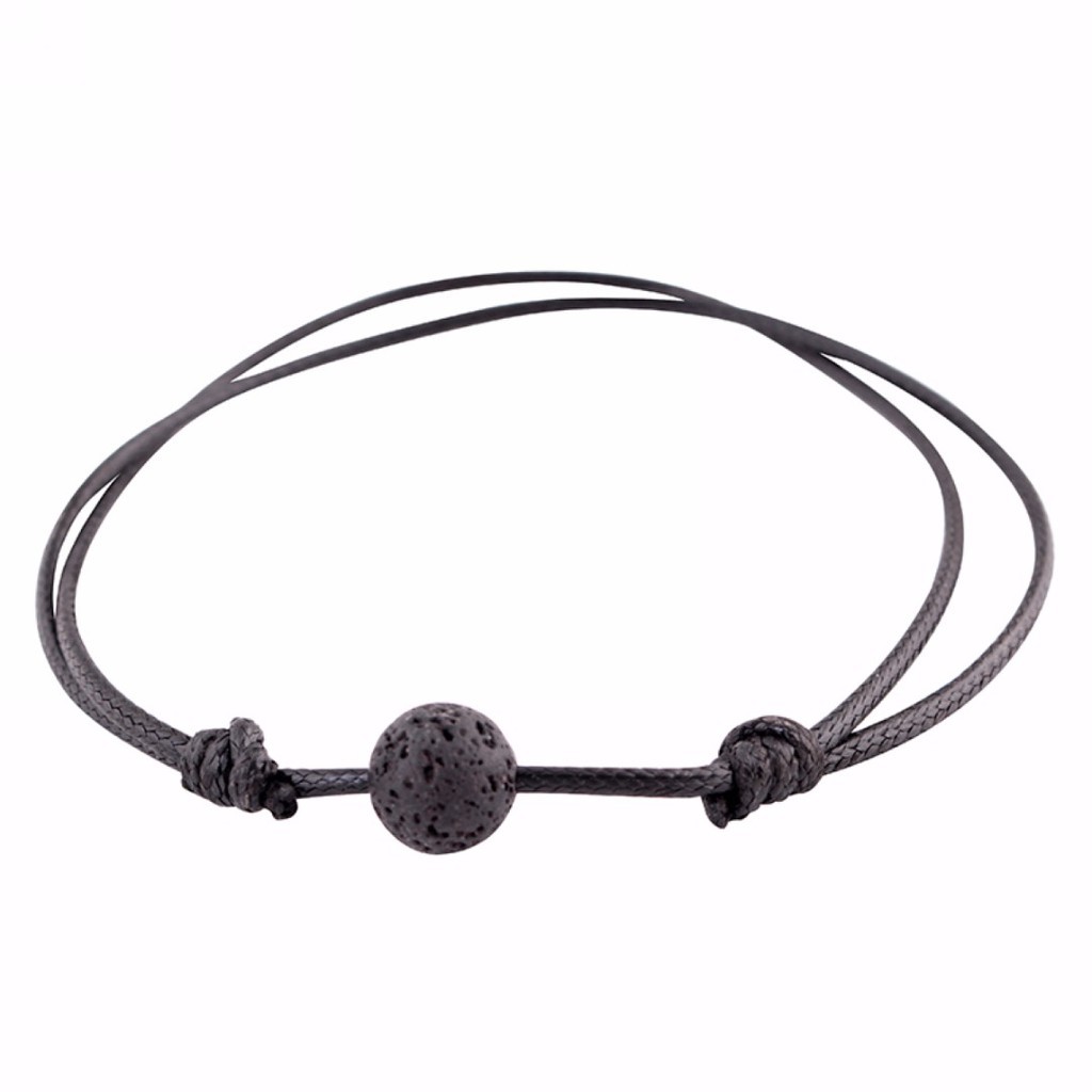 SALE 9.9 Gelang Black Lava Bead Adjustable Essential Oil Diffuser Leather Bracelet