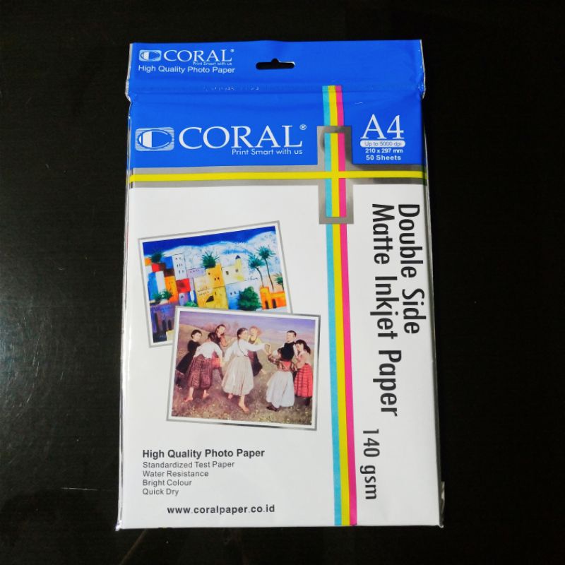 

Kertas Inkjet A4 140 gsm Dua Sisi / Coral Double Side Matte Inkjet Paper