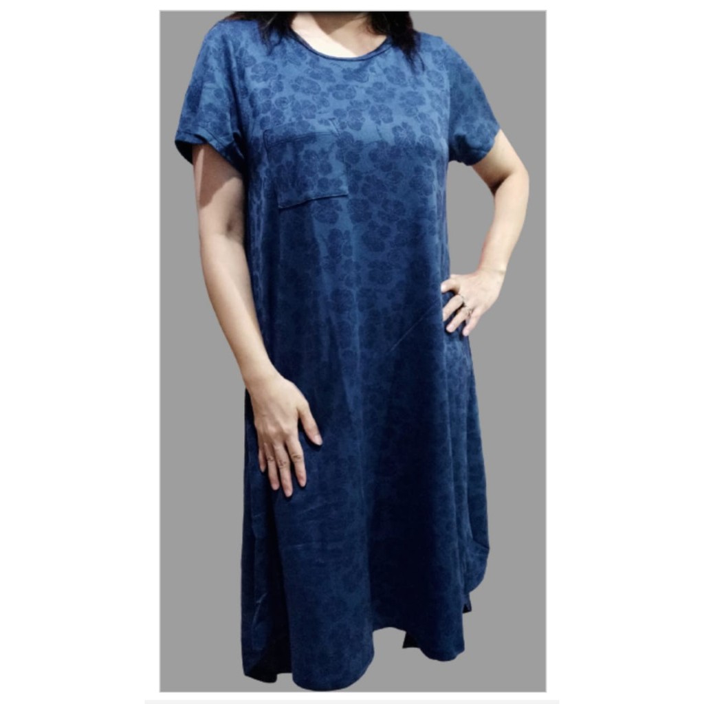 SALE [Preloved] Navy Flower Merk Uniqlo Comfy Loose Dress For Woman