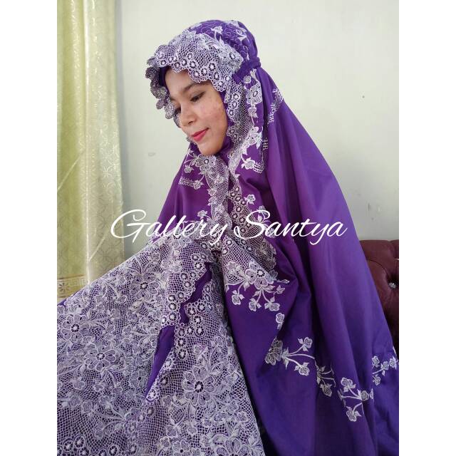 Mukena bordir bukittinggi padang pariaman maharani KD ungu silver xx