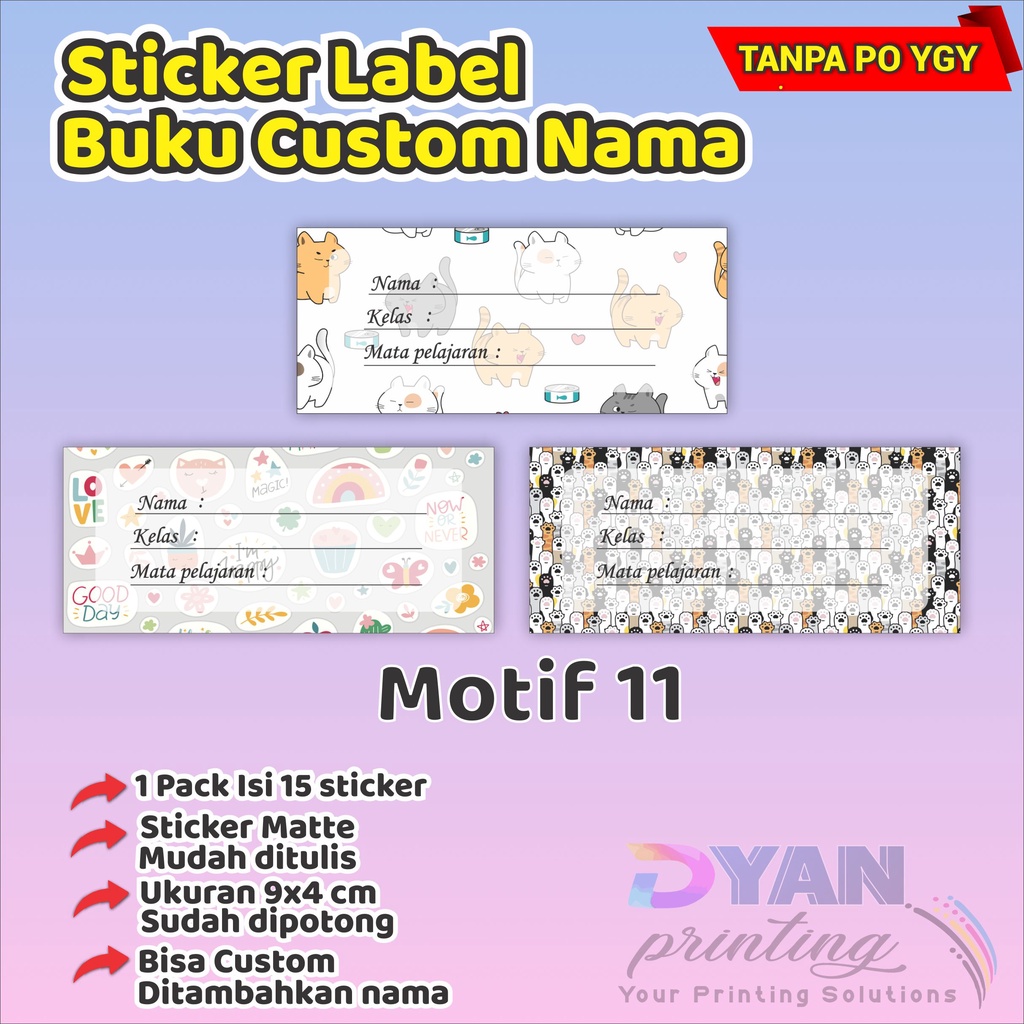 15 PCS STICKER LABEL BUKU BISA CUSTOM NAMA