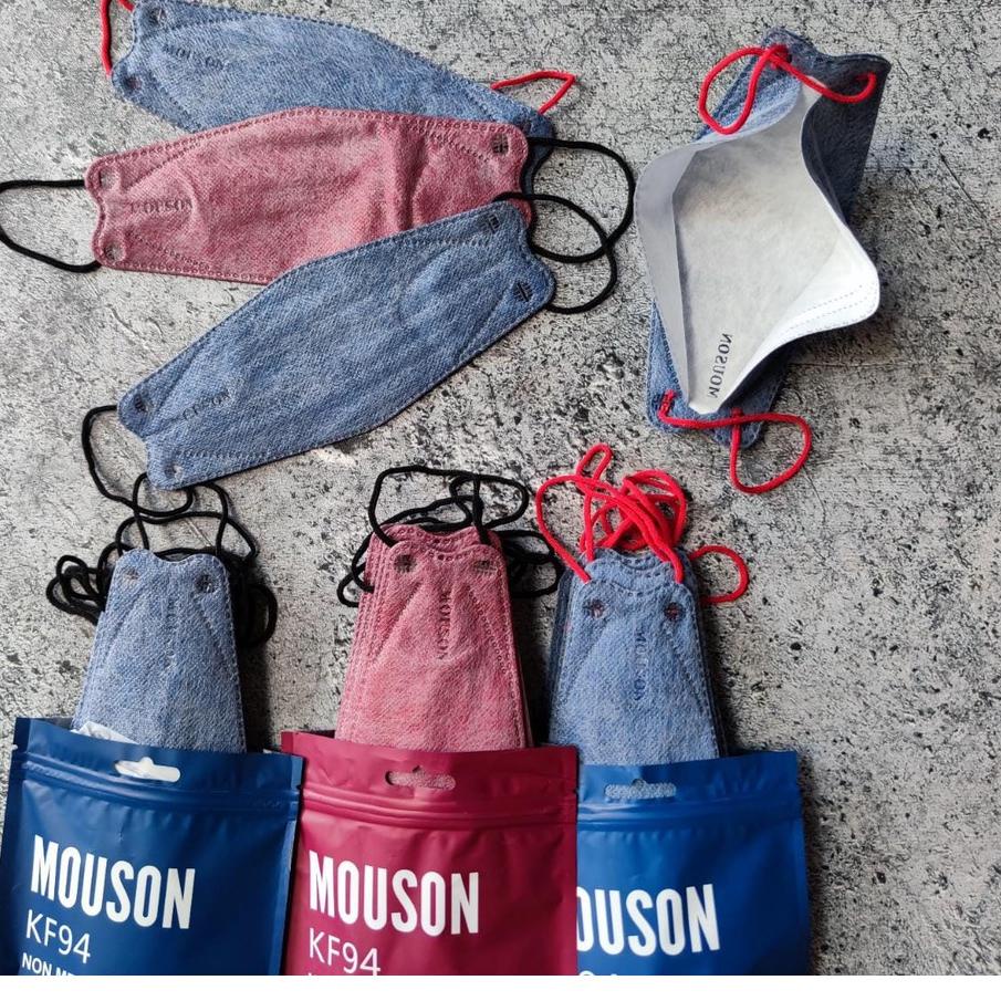 『11.11 sale』 KF94 EMBOS GREY BLUE JEANS DENIM TALI HITAM MERAH - MASKER MOUSON KF94 JEANS LIMITED ED