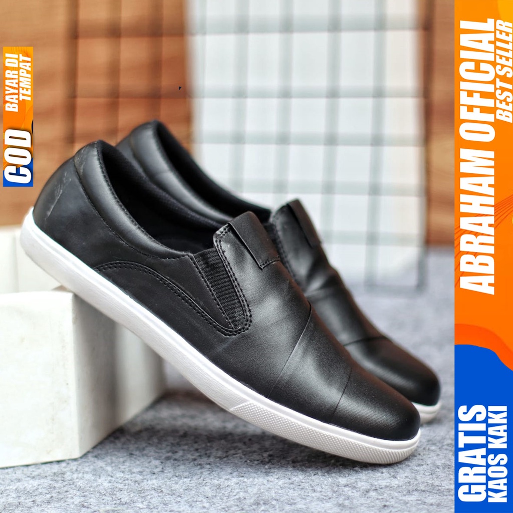 Sepatu Slip On Pria Sepatu Casual Pria Formal Kulit Pu Sepatu Pantofel Kerja Kantor Kuliah Kondangan Sepatu Slop Pria Sepatu Hitam Pria EDWIN ABRAHAM