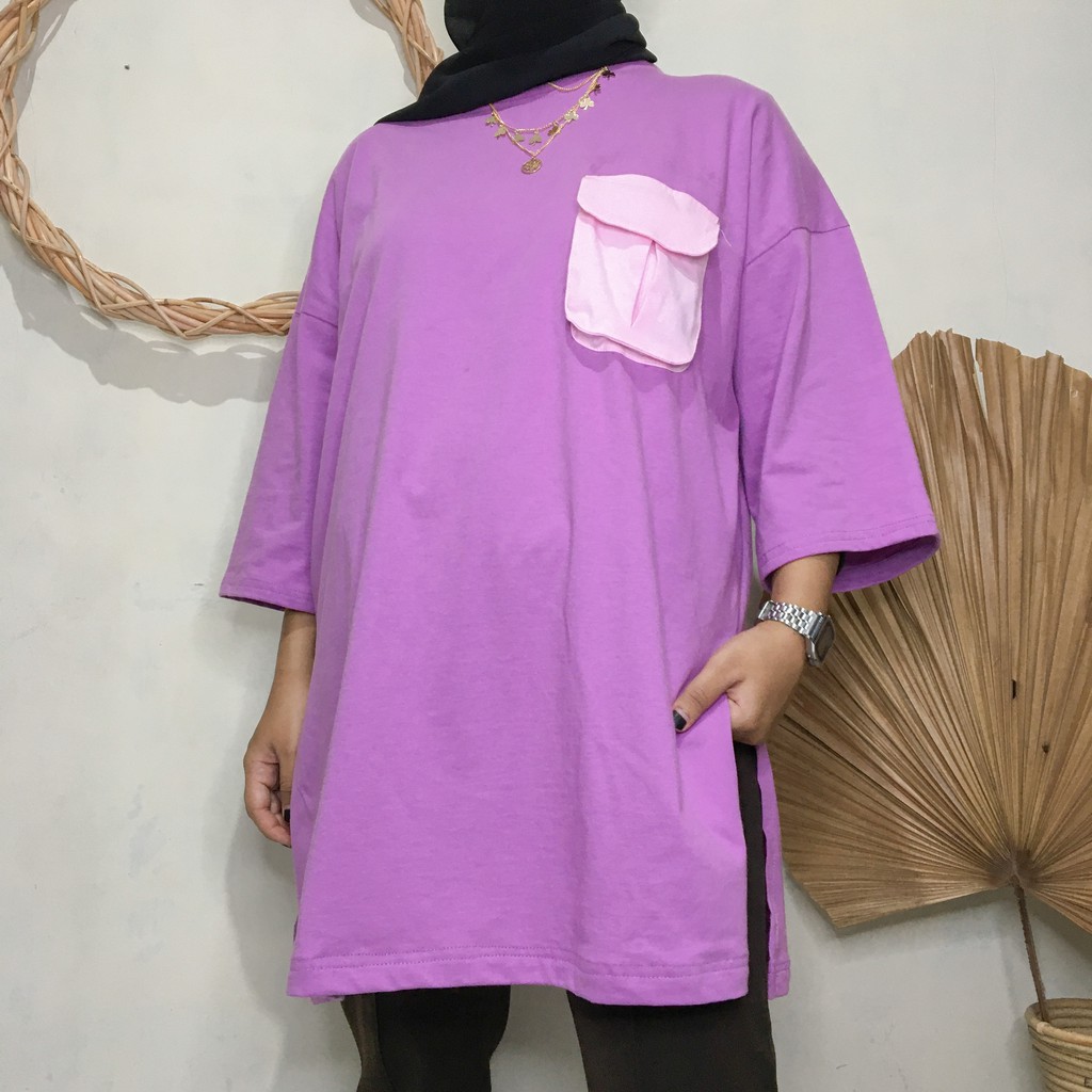 Kaos Oversize Wanita Hijab 3/4 Slit With Pocket