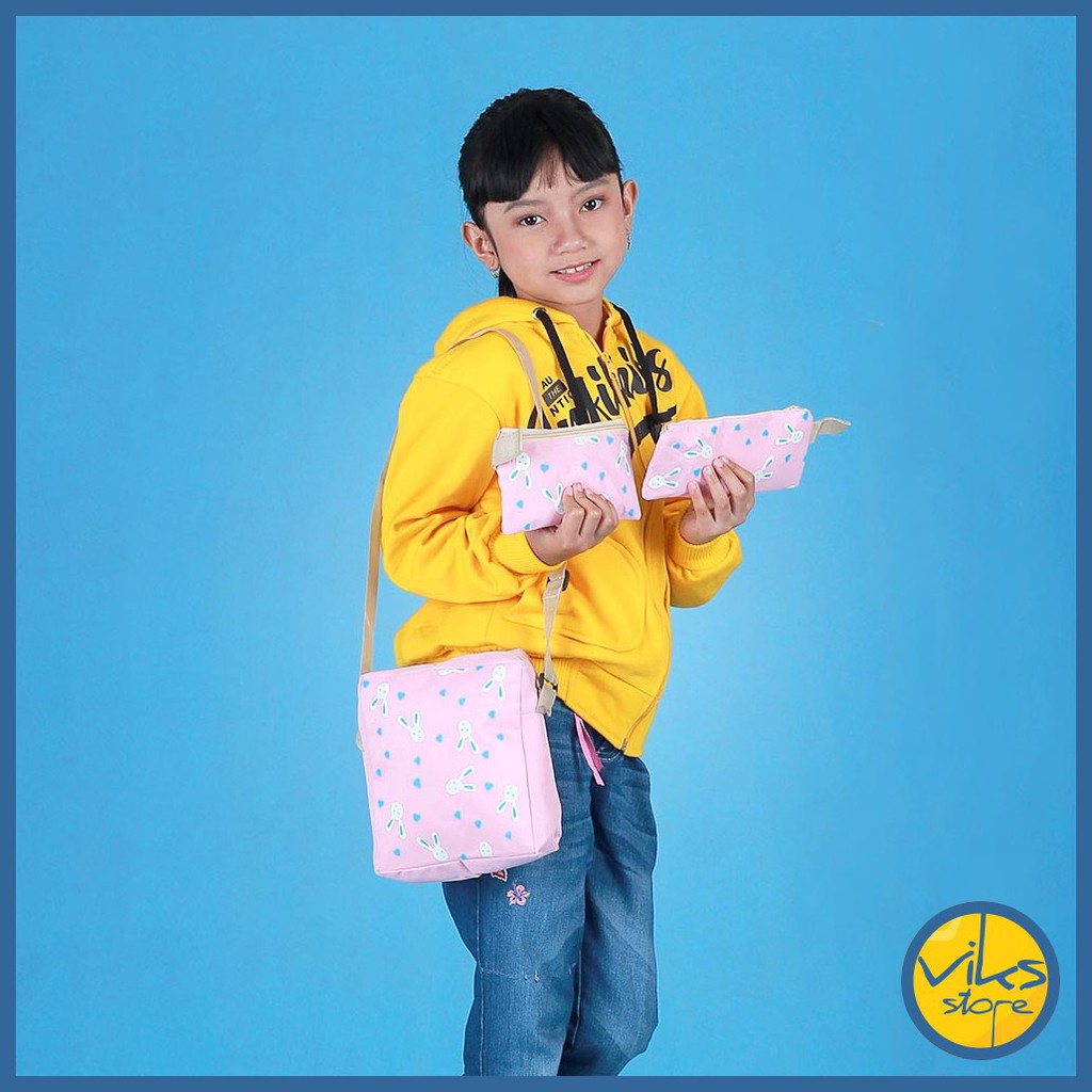 Tas Sekolah Anak Perempuan Cewek Tas Punggung | Tas Ransel | Backpack Premium 4In1 Pink Lucu Simple