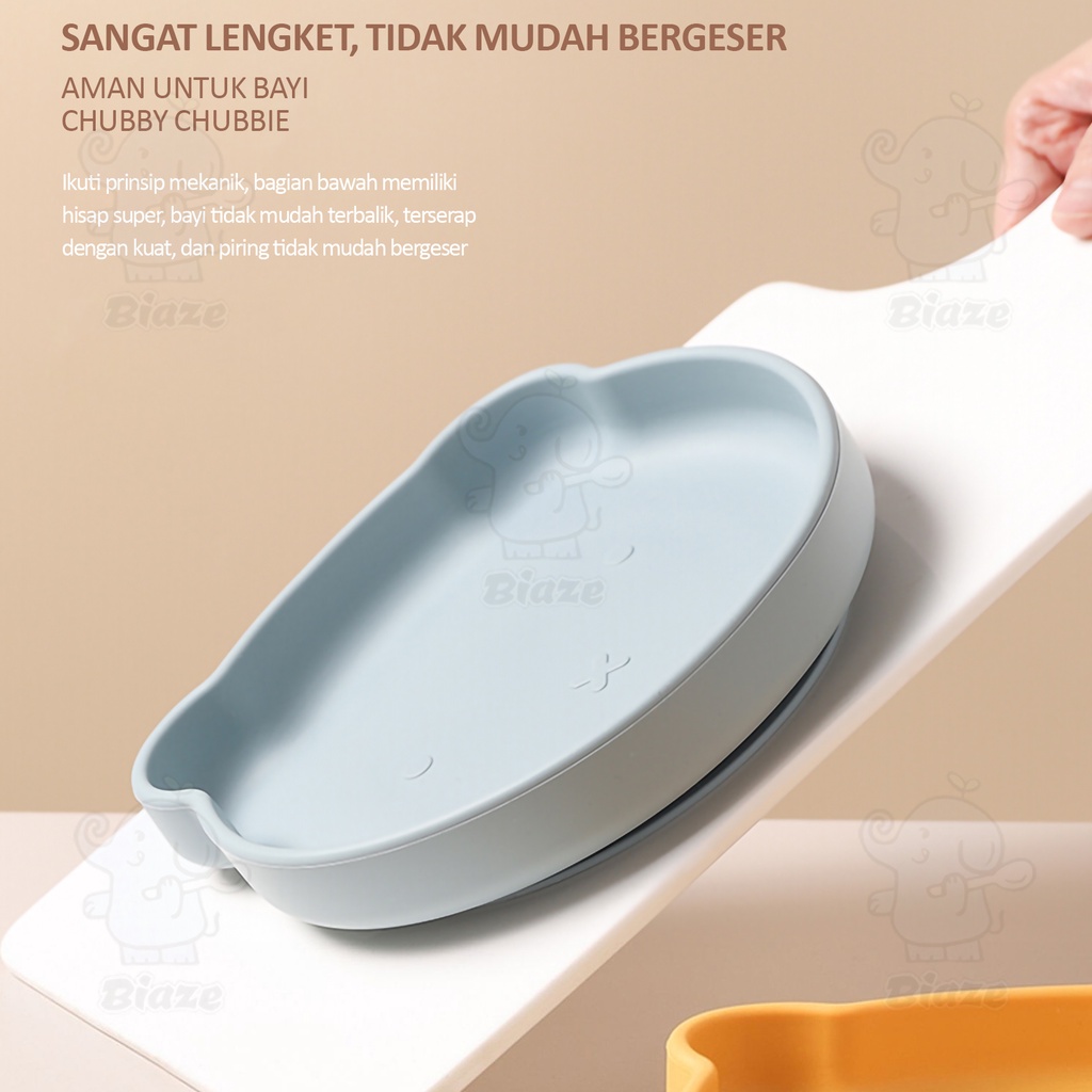 Biaze Baby Silicone Plate Suction Bear/ Piring Silikon Bayi/ Alat Mpasi Anak/ Piring Silikon Beruang Anti Tumpah