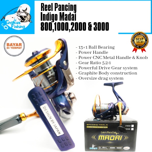 Reel Pancing Indigo Madai 800-6000 (13+1 Bearing) Power Handle Murah - Engkus Fishing