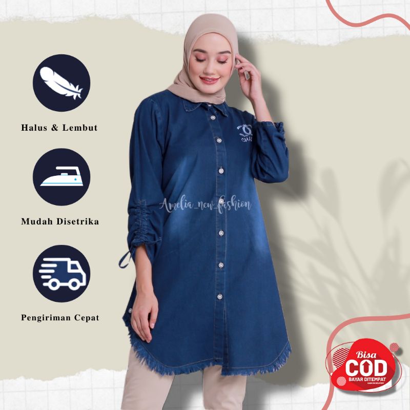 Atasan Wanita Lengan Panjang Dewasa Tunik Wanita Kekinian Terbaru Atasan Tunik Jeans Tunik Levis