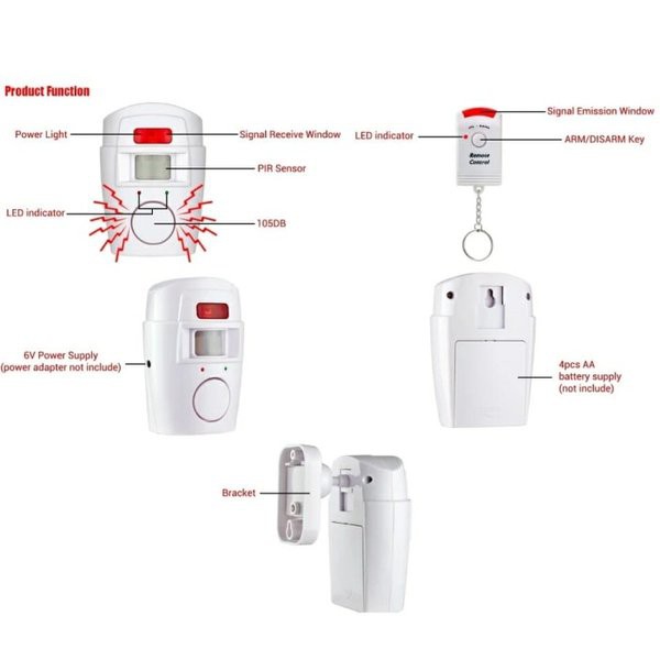 Alarm Anti Maling Pir Motion Detector Infrared Wireless Remote Control