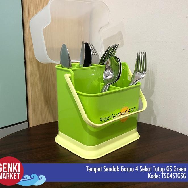 Model Terkini Tempat Sendok Garpu 4 Sekat Tutup GS Green Genki Market 03