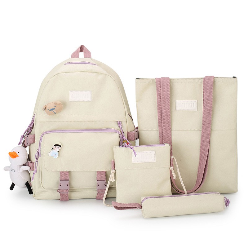 TB-71 set 4 pcs tas wanita ransel sekolah kampus pouch canvas bag import korea jepang