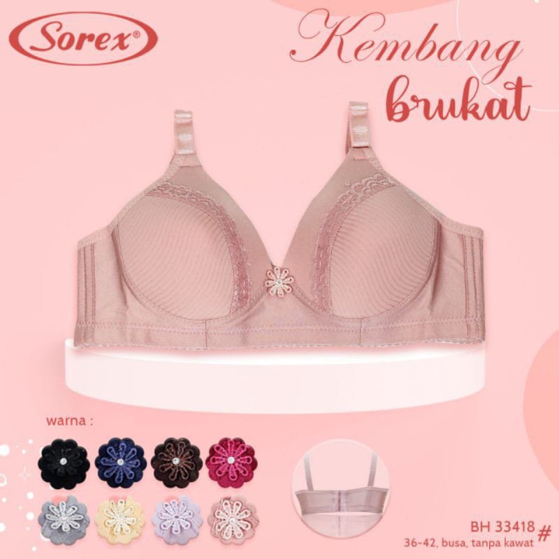 BH Sorex Bra Busa Tipis Tanpa Kawat Kait 3 Setara Cup B Kembang Brukat Bra Harian Lembut Art 33418