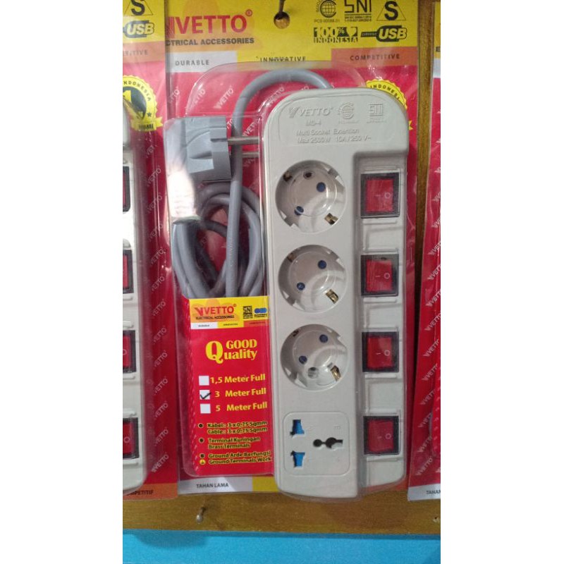 Stop Kontak VETTO MS-4 Multi Socket ( Varian 4 Lubang 3 Meter dan 1.5 Meter)