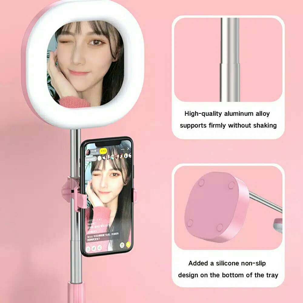 SUPER66 live streaming light, selfie light dengan holder, portable ring light, lampu make up Y3