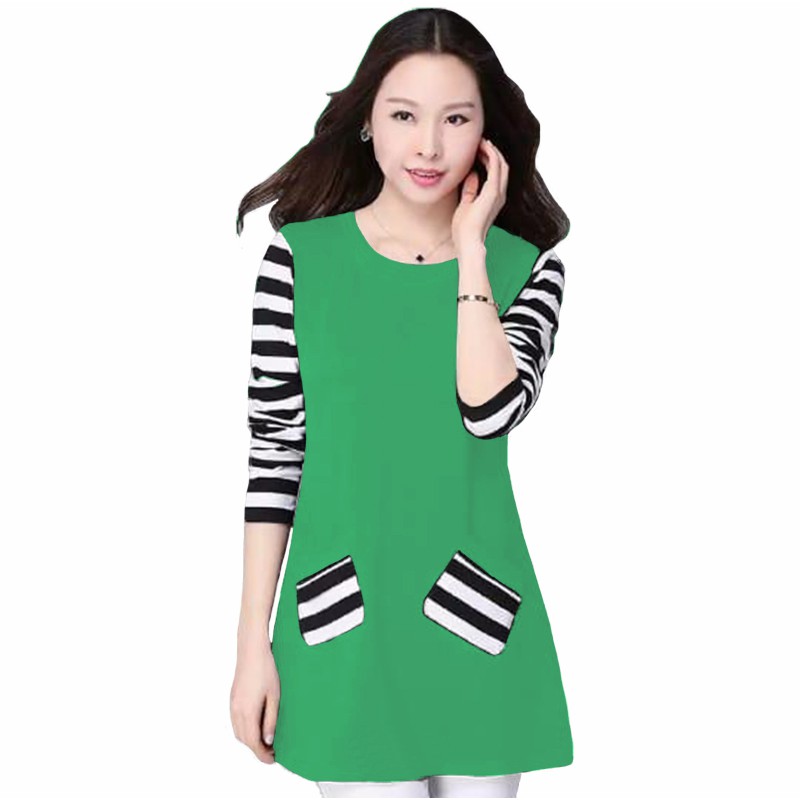 Blus Lengan Panjang Wanita Gaya korea Kombinasi Salur - XSHOP Audrey