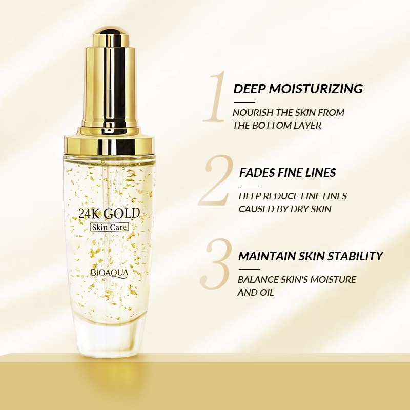 [ORI] Bioaqua 24K Golden Essence Serum Pemutih Wajah dengan Kandungan Emas Cocok Untuk Perawatan Peremajaan Kulit Wajah - BPOM 50ML