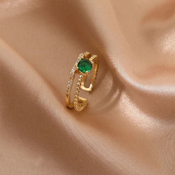 cincin retro emerald double layer rings jci079 (2J3)