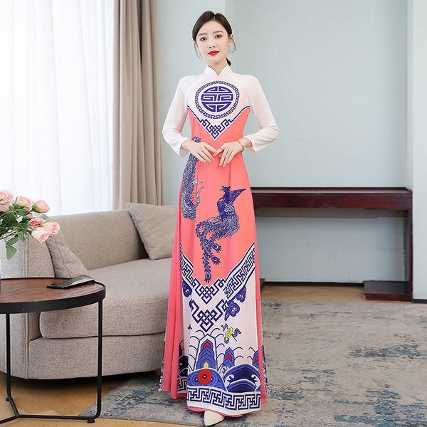 Love original new spring, summer and autumn oder hand-painted cheongsam dress wide leg pants two-pie