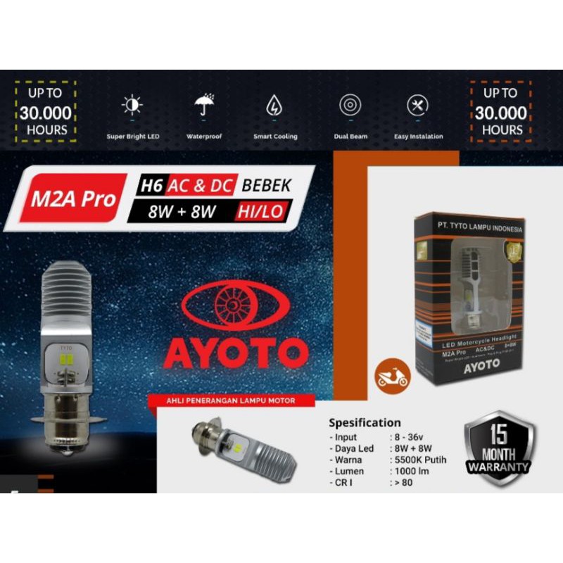 LAMPU MOTOR DEPAN LED AYOTO M2A PRO H6 AC & DC MOTOR MATIC/BEBEK