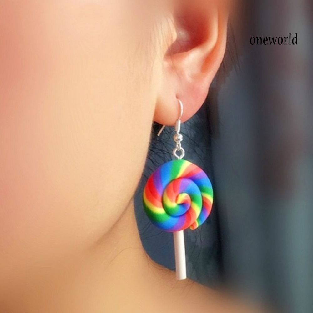 OW@ Fashion Rainbow Lollipop Candy Dangle Hook Earrings Women Jewelry Gift Party