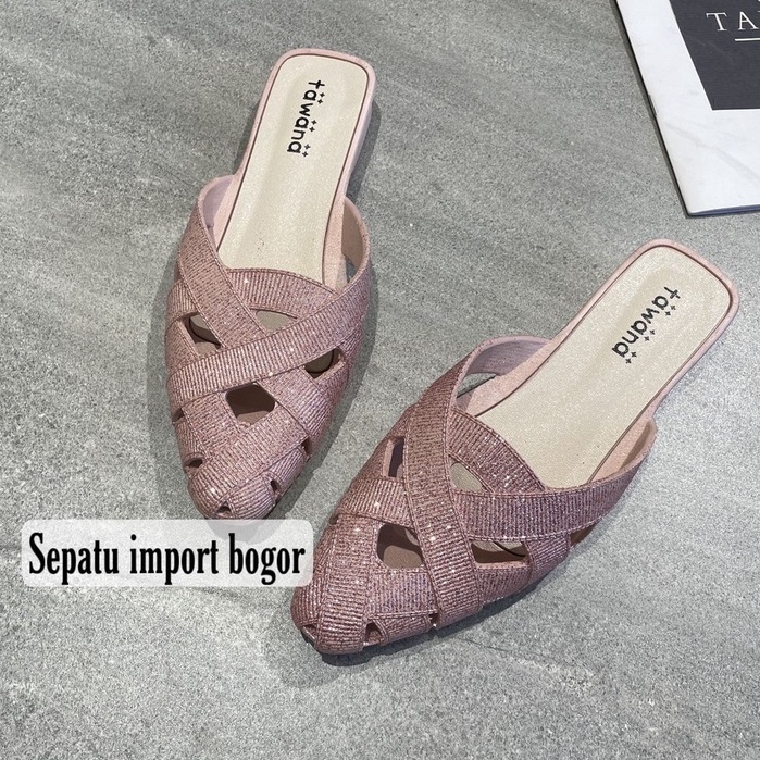 Sandal Flat Jelly ADELLA GLITTER import / Sandal Karet Pesta