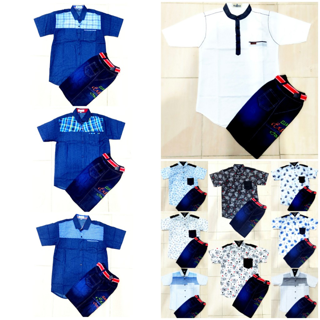 Setelan Anak Baju Kemeja Levis Katun Baju Koko Celana Motif Jeans All Size