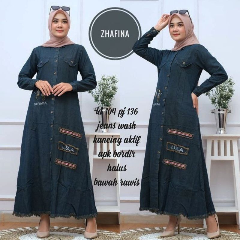 [Cantik07] Gamis jeans wanita terbaru jumbo ld102-116 | Gamis jins wanita | Dress jens jumbo