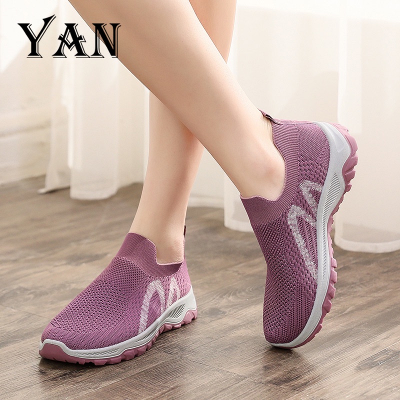 YAN Sepatu Sneakers Wanita Mode Kasual Sepatu Slip-On