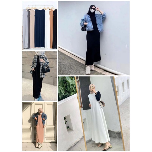 DRESS INNER SPAN Jersey Hyget Super Long Dres Overal Maxy Premium Tanpa Lengan Iner Gamis Wanita