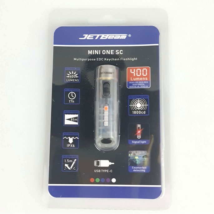 JETBeam Mini One SC Senter LED Mini EDC USB Rechargeable 5 Color 400 Lumens - Silver