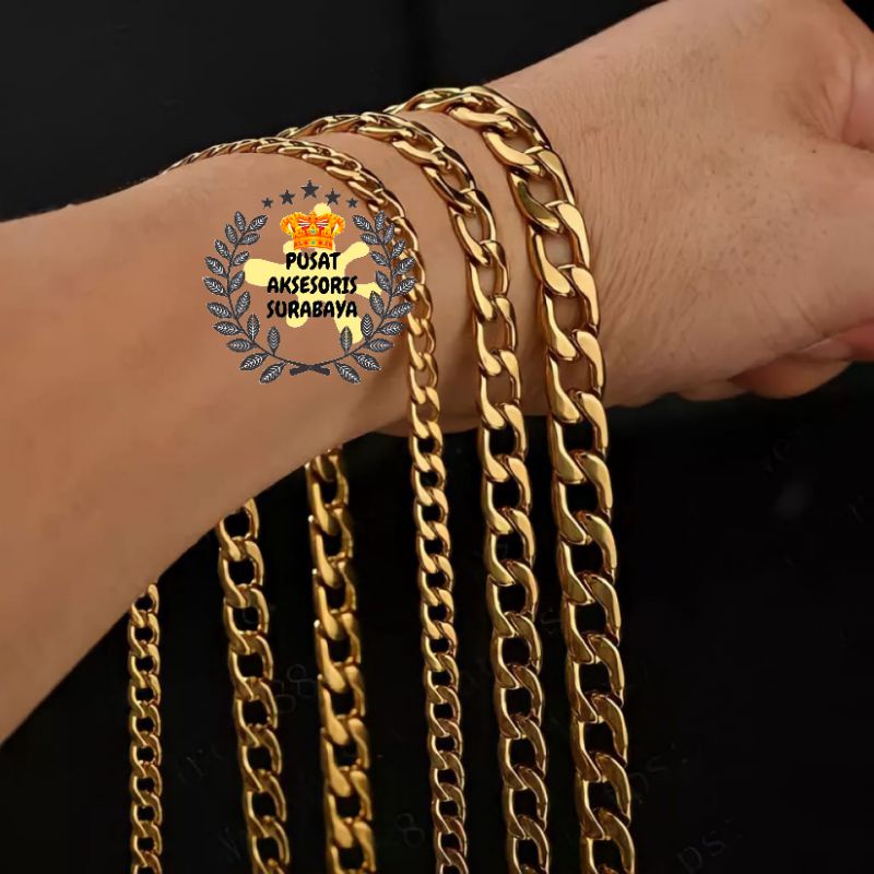 KALUNG TITANIUM RANTAI FIGARO SISIK NAGA EMAS  IMPOR FASHION HIP HOP KOREA