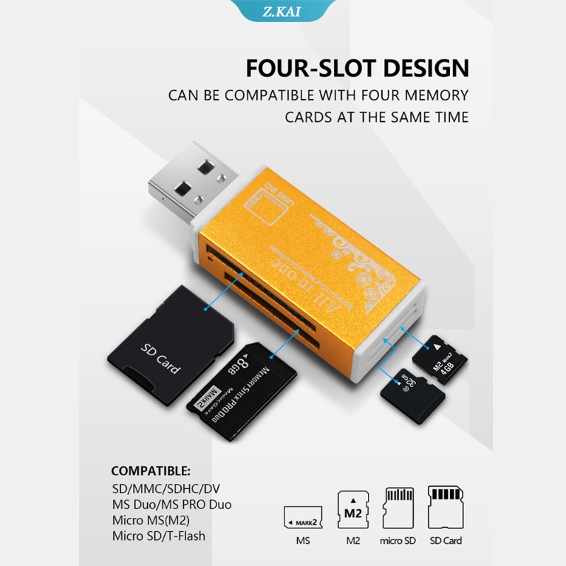 Card Reader 4 in 1 Untuk Memory Stick Pro Duo Micro SD / T-Flash