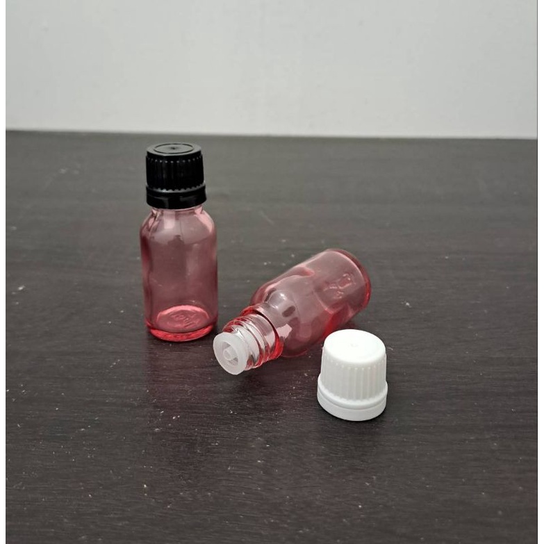 botol kaca 15ml bening pink tutup filler / botol essential oil 15ml