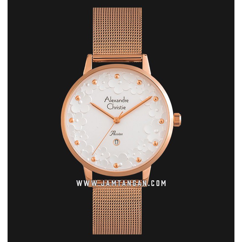 Alexandre Christie AC 2794 LD BRGSL Passion Ladies White Dial Rose Gold Mesh Strap