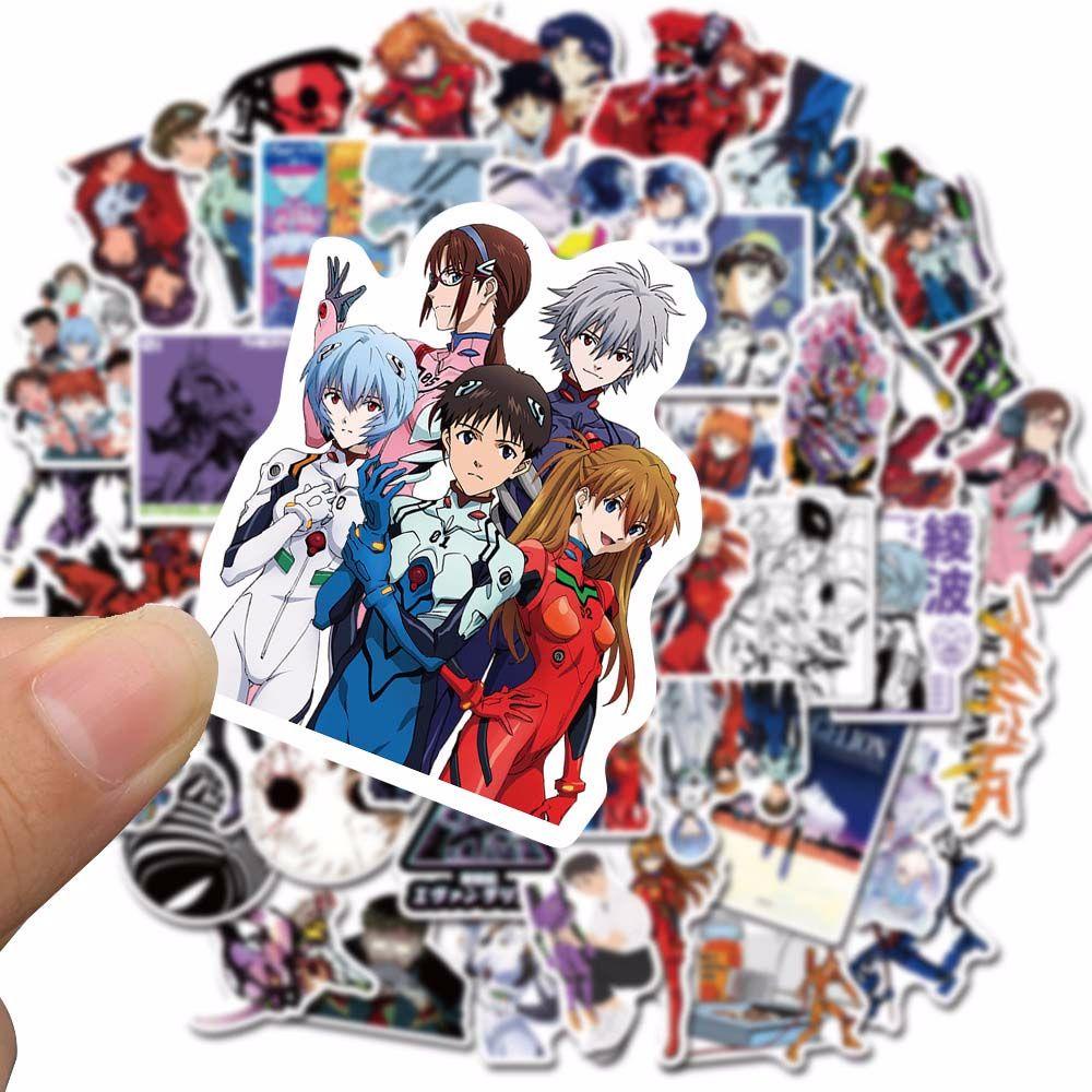 Lanfy 50pcs / Pak Stiker Motif Anime Evangelion Anti Air Untuk Dekorasi Scrapbook / Laptop / Koper / Mobil