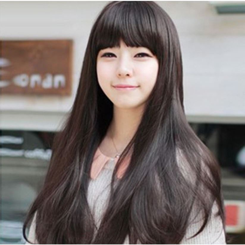 Wig Lurus Panjang Full Lace / Rambut Palsu Perempuan Dewasa Hair Extension Long Straight Poni Depan C1 F697