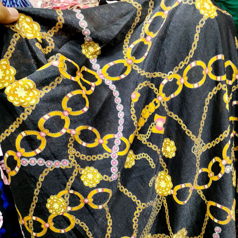 Kain bahaan meteran katun silky motif rantai - kain silky motif dv - kain mukena