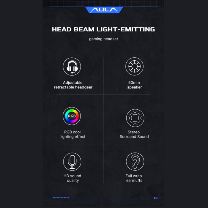 Headset Gaming AULA S502 USB – Streamer Light RGB Running