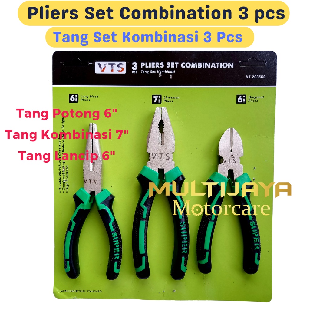 VTS Tang Set 3 pcs Tang Kombinasi 7&quot; Tang Potong 6&quot; Tang Lancip 6&quot; Pliers Set Combination