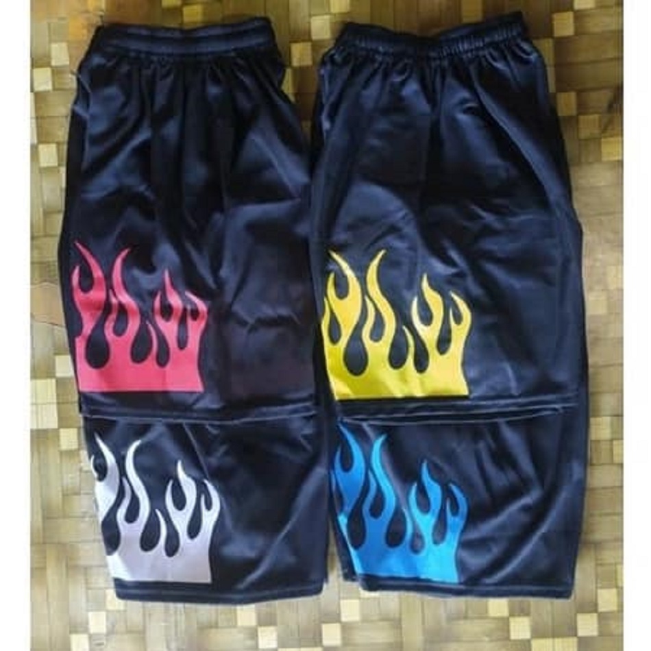 PAKET MURAH 4 CELANA KOLOR PENDEK MOTIF API / PRIA KOLOR  BLACK ON FIRE