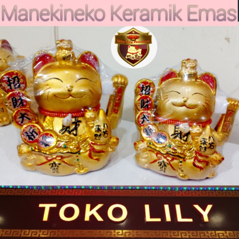 Maneki Neko Kucing Hoki Keramik Emas