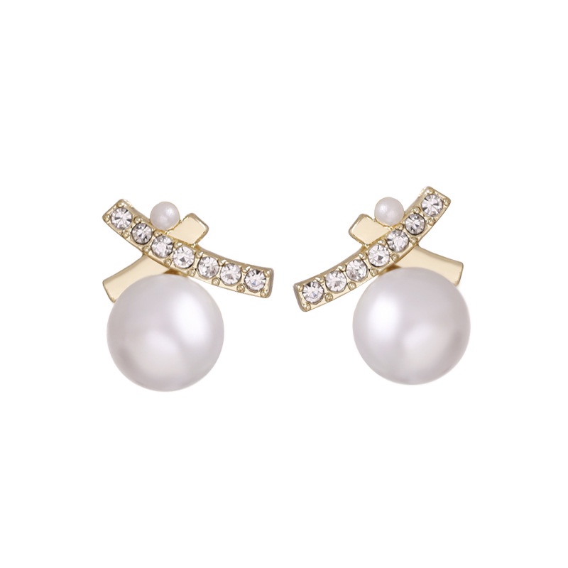 Korea Dongdaemun cross Pearl 925 perak stud anting-anting retro desain elegan bermutu tinggi anting-