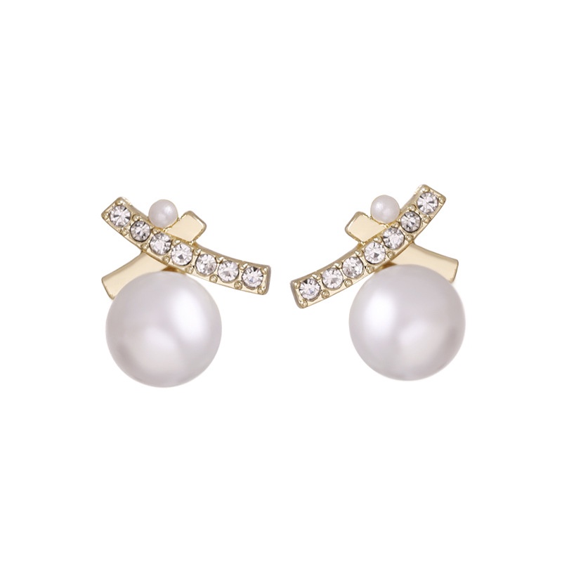 Korea Dongdaemun cross Pearl 925 perak stud anting-anting retro desain elegan bermutu tinggi anting-