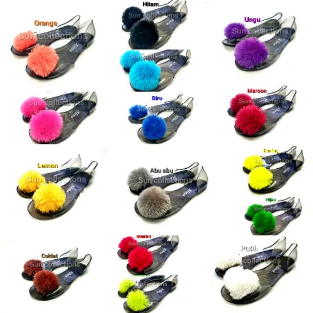 Sepatu Jelly Pompom Kaca 036 /Sepatu flat Transparan pompom