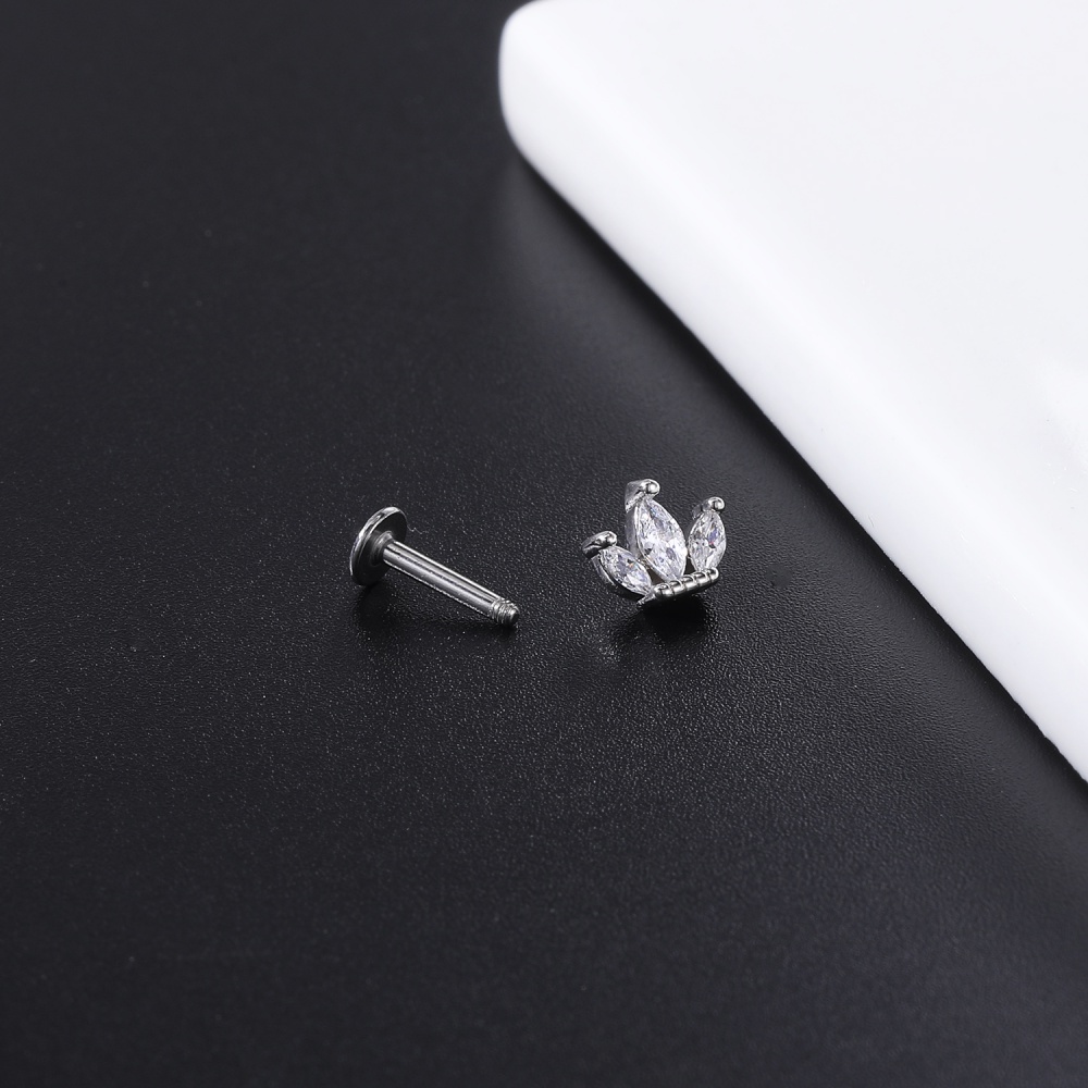 1 Pc Anting Tindik Bibir Bentuk Bunga Bulan Hati Bahan Stainless Steel Aksen Kristal