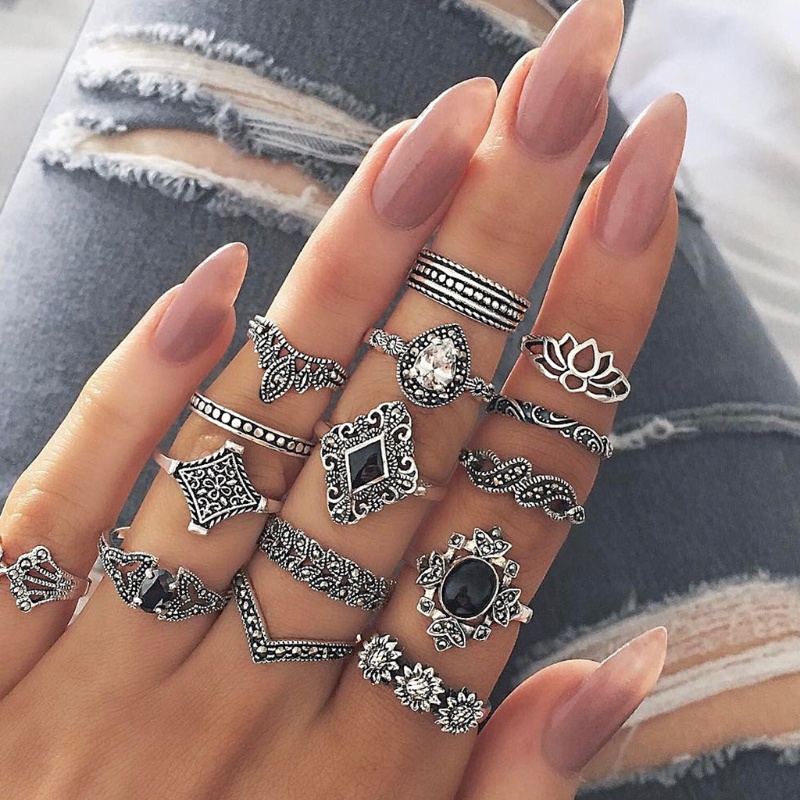 Glitter 15 Pcs/Set Women Vintage Alloy Hollow out Midi Joint Finger Rings Set Knuckle Ring Jewelry Gifts