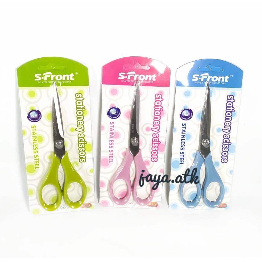 GUNTING KERTAS SERBAGUNA UKURAN SEDANG MEDIUM STAINLESS STEEL WARNA WARNI BAGUS SCISSOR S FRONT 2106