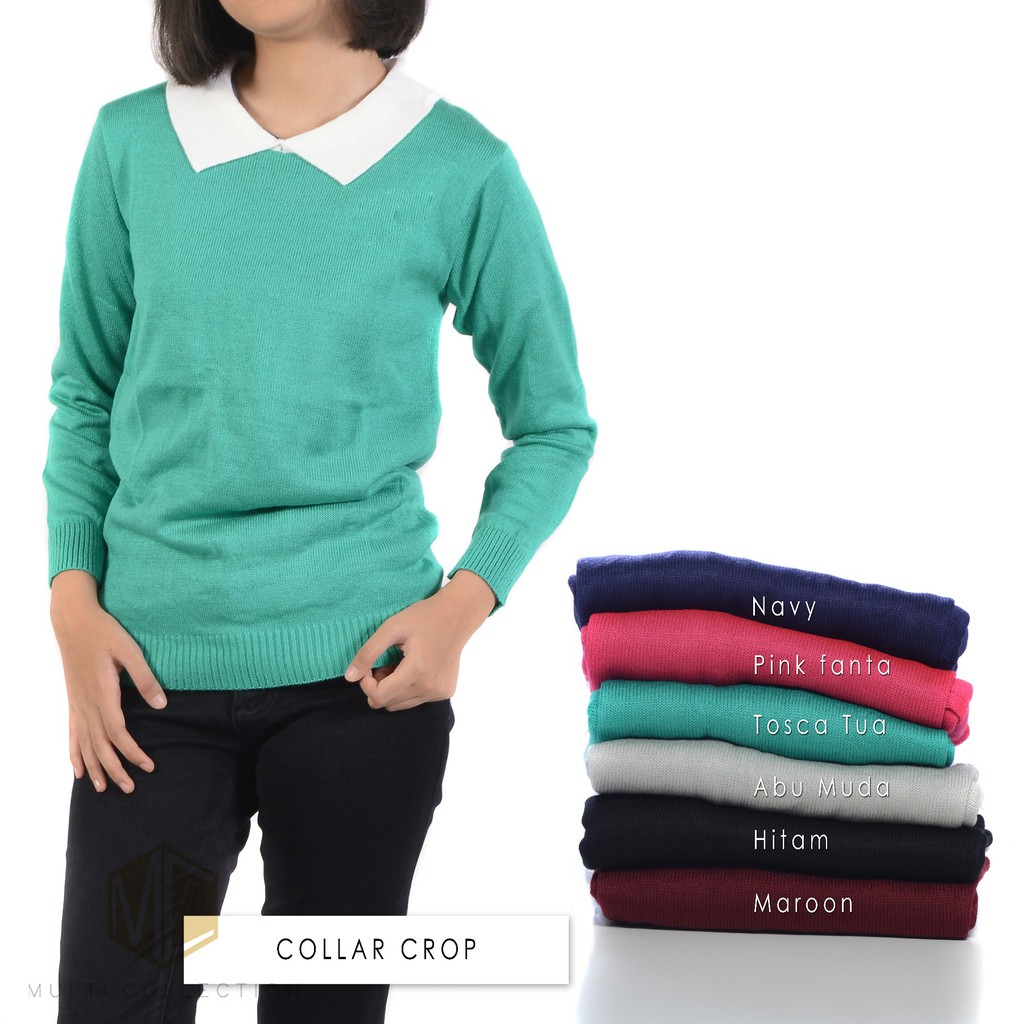 real pict COLLAR CROP SWEATER baju rajut wanita 