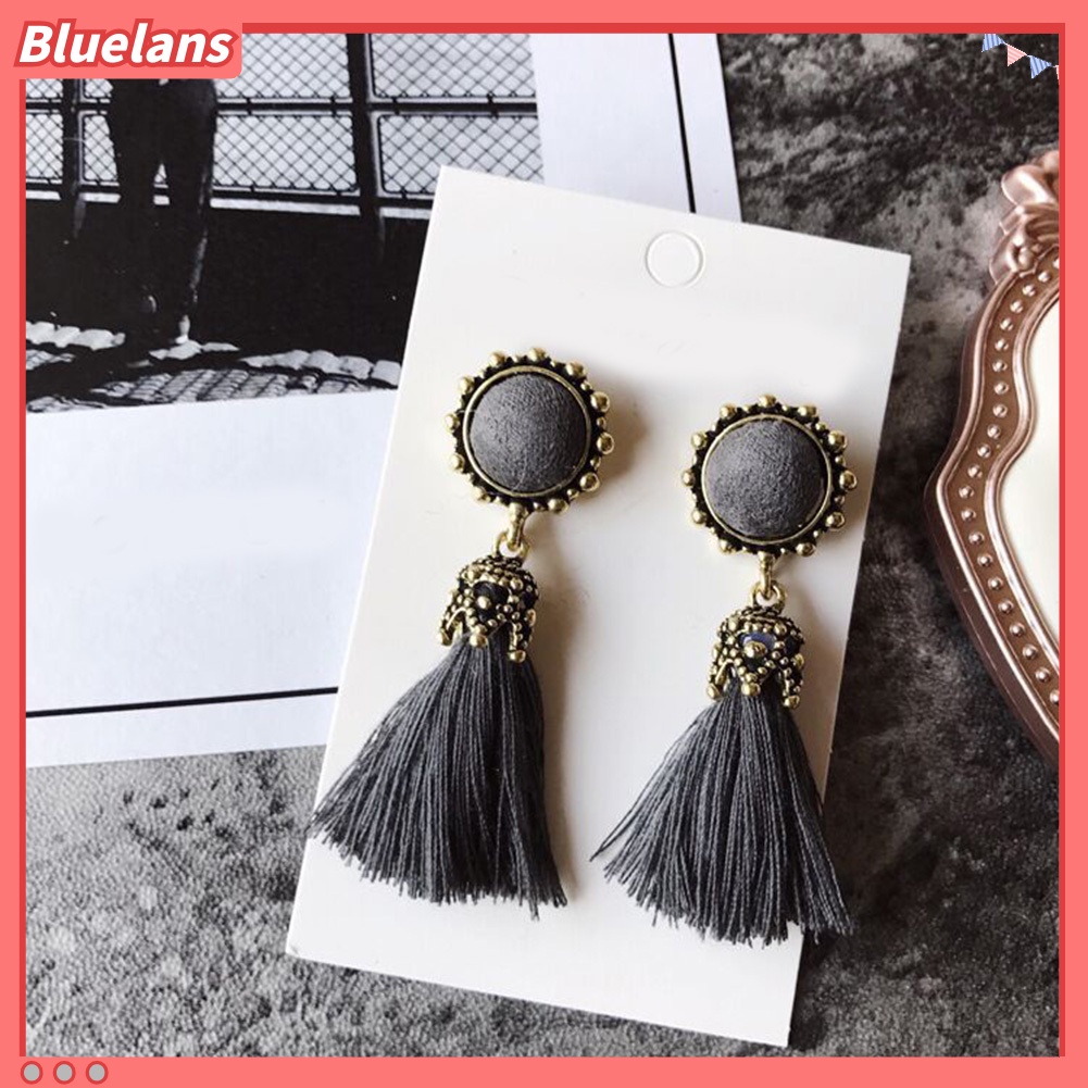 Bluelans Anting Stud Rumbai Bentuk Bulat Gaya Vintage Untuk Wanita
